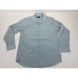Banana Republic Fitted Long Sleeve Button Down Shirt Aqua Striped Size L 16-16.5